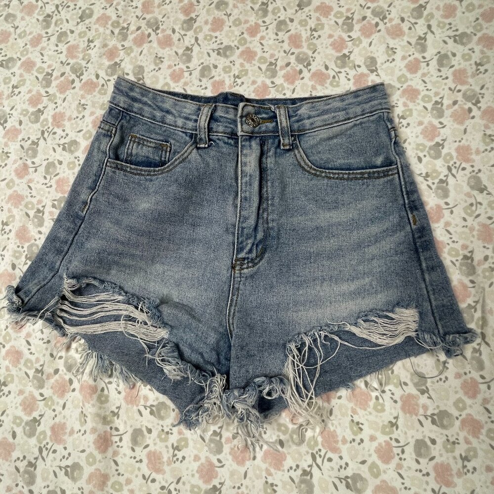 SHEIN Distressed Jean Shorts - XS Women's - Medium Denim Color